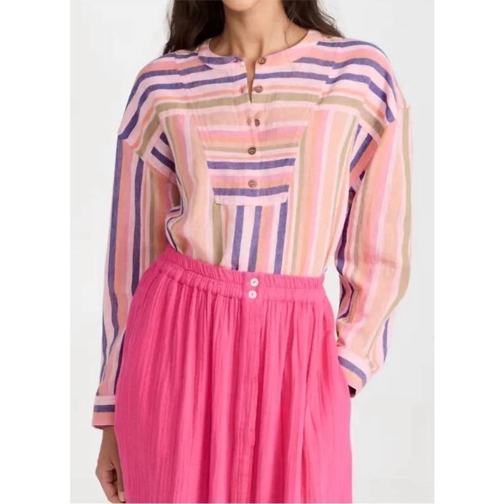 Xirena Macyn Top in Citrus Melange Linen Striped